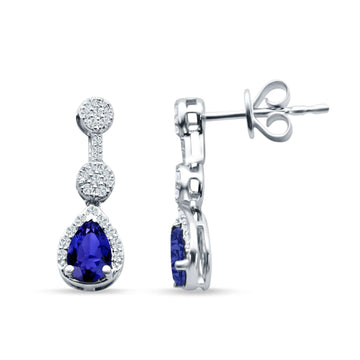 Drop Dangle Pear Stud Earrings Blue Sapphire CZ 925 Sterling Silver wholesale